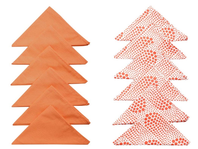 Dekor World 12 Pieces Cotton Bubble Orange Printed and Solid Napkin Set for Dinning and Kitchen - Image 1