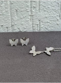 Butterfly Necklace and Earring Set - Elegant Design - Sterling Silver 925 with Zircon Stones Plated Rhodium White Gold 18K