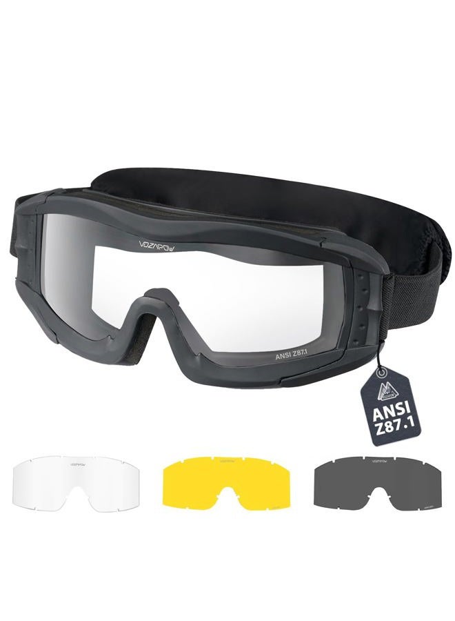 VOZAPOW Airsoft Goggles Anti Fog with ANSI Z87.1 Certified, Safety Goggles Impact Resistant, Tactical Shooting Glasses - Image 1