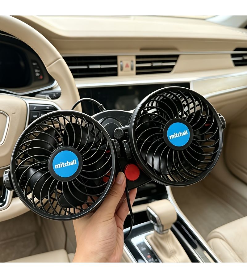 مروحة تبريد للسيارة 24V برأسين مقاس 5 إنش قابلة لتعديل الزاوية سرعتان قوية ومتينة بدون بطارية مع قابس سيارة - Image 3