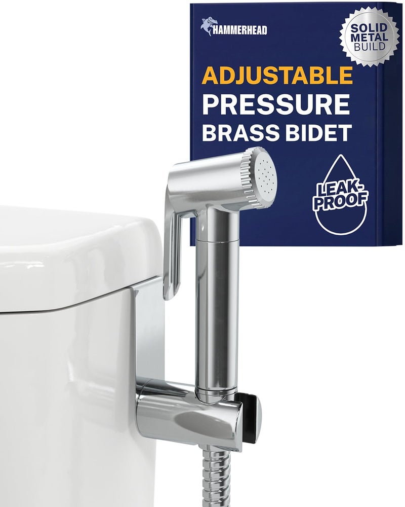 HammerHead Showers Solid Metal Adjustable Pressure Handheld Bidet Sprayer for Toilet Handheld Bidet Attachment with 47Inch Hose and LeakProof TValve Jet Spray for Toilet Muslim Shower Chrome - Image 2