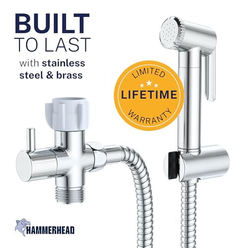 HammerHead Showers Solid Metal Adjustable Pressure Handheld Bidet Sprayer for Toilet Handheld Bidet Attachment with 47Inch Hose and LeakProof TValve Jet Spray for Toilet Muslim Shower Chrome - Image 3