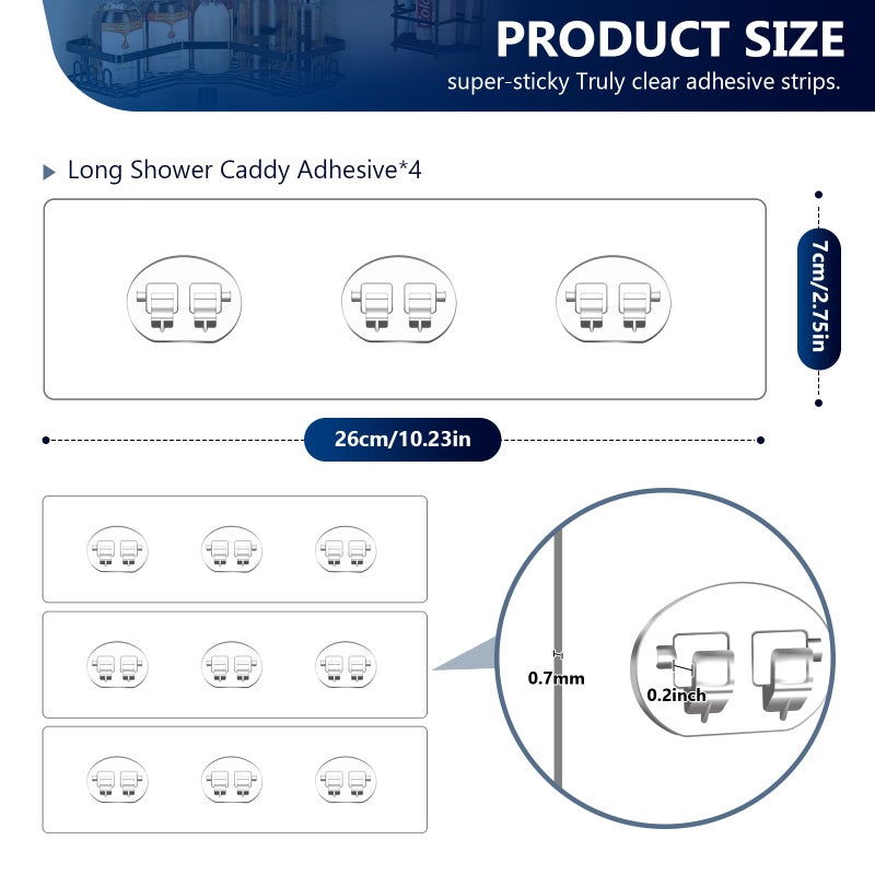 FGSAEOR 4 Pack Shower Shelf Adhesive Replacement  No Drilling Transparent Adhesive Hooks Stickers  Strong Wall Hook Strip for Shower Caddy Basket and Bathroom Shelf  Kitchen Racks (3 hooks) - Image 1