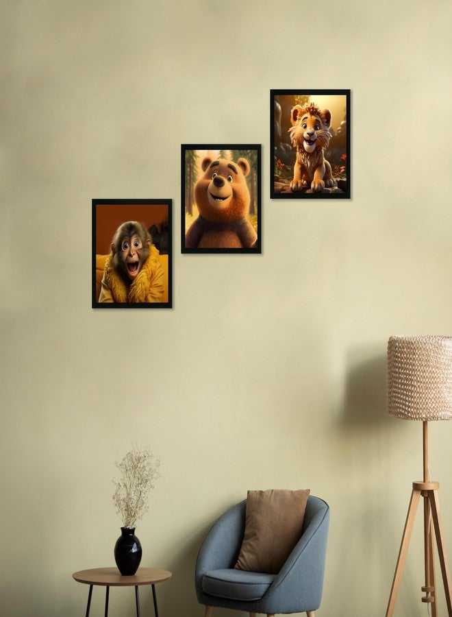 Printasta 3D Animal Photo Frames Set of 3 (9x9 Inch) – Kids Room Wall Decor with Colorful Animal Prints | Cute Wall Frames for Nursery, Play School, Bedroom & Home Decoration | Ready to Hang - Style C - Image 3