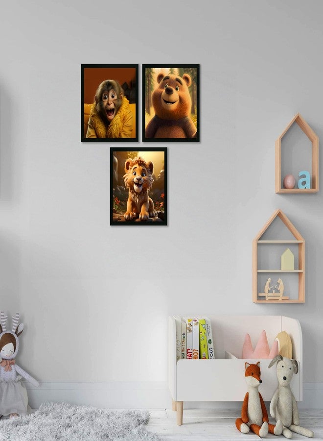 Printasta 3D Animal Photo Frames Set of 3 (9x9 Inch) – Kids Room Wall Decor with Colorful Animal Prints | Cute Wall Frames for Nursery, Play School, Bedroom & Home Decoration | Ready to Hang - Style C - Image 2
