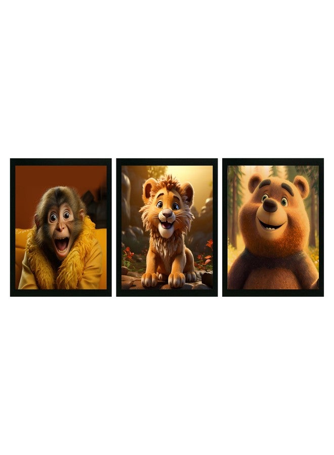 Printasta 3D Animal Photo Frames Set of 3 (9x9 Inch) – Kids Room Wall Decor with Colorful Animal Prints | Cute Wall Frames for Nursery, Play School, Bedroom & Home Decoration | Ready to Hang - Style C - Image 1