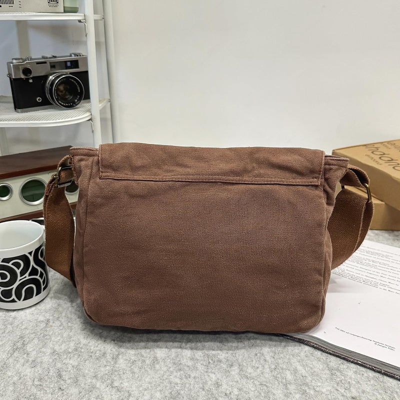 AFGWK School Vintage Canvas Messenger Bag for Men Crossbody Shoulder Bag Satchel Handbags(Brown) - Image 5