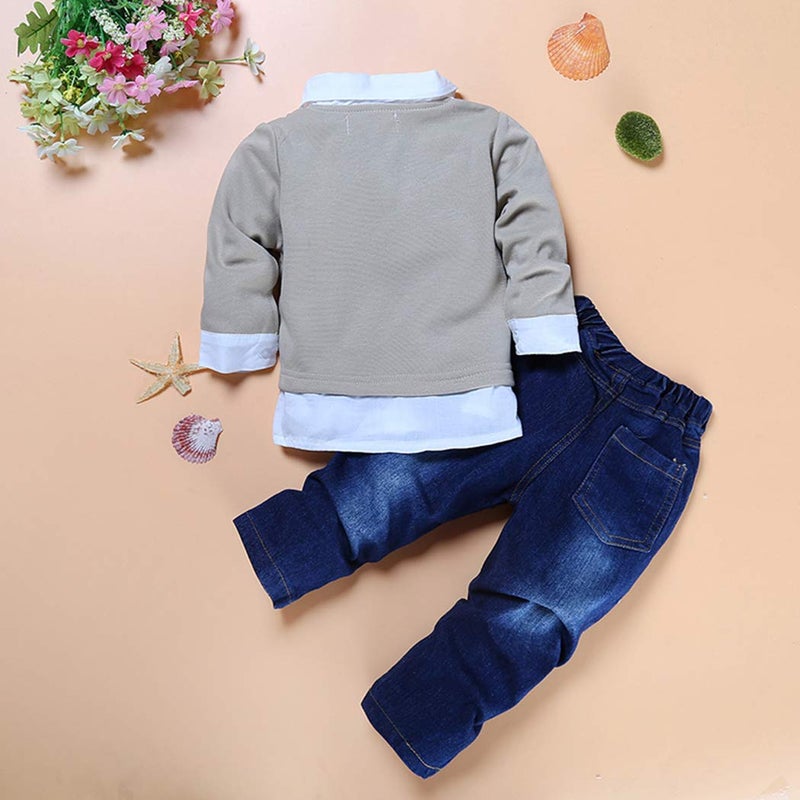 MYGBCPJS 2Pcs Boy Gentleman Outfit Set Toddler Long Sleeve Sweatshirt Bowtie Shirt + Denim Pants Clothes Set - Image 3