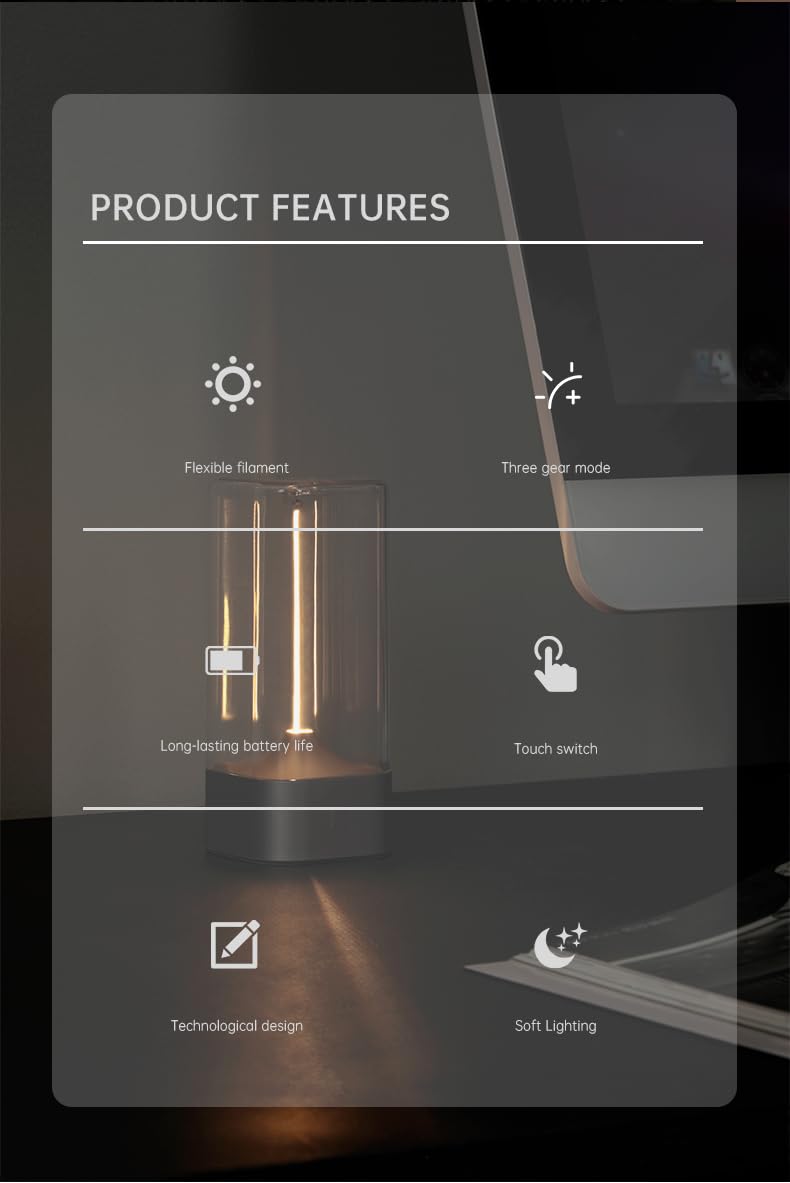 Nik case ABS 66 Month Warranty Mini Minimalist Table Lamp Cordless LED Study Desk Lamp Rechargeable Modern Lights Portable Nightstand Lamps Unique Ambient Light Mood Lighting - Image 2