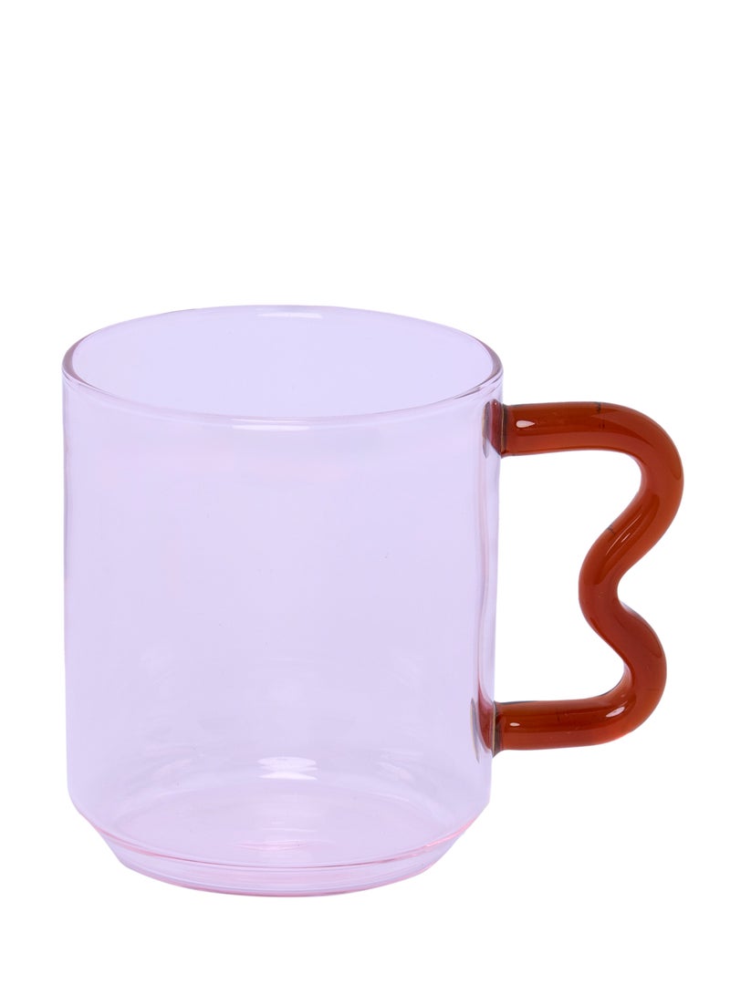Prickly Pear Decor Curve Handle Glass Mug, Pink - Image 1