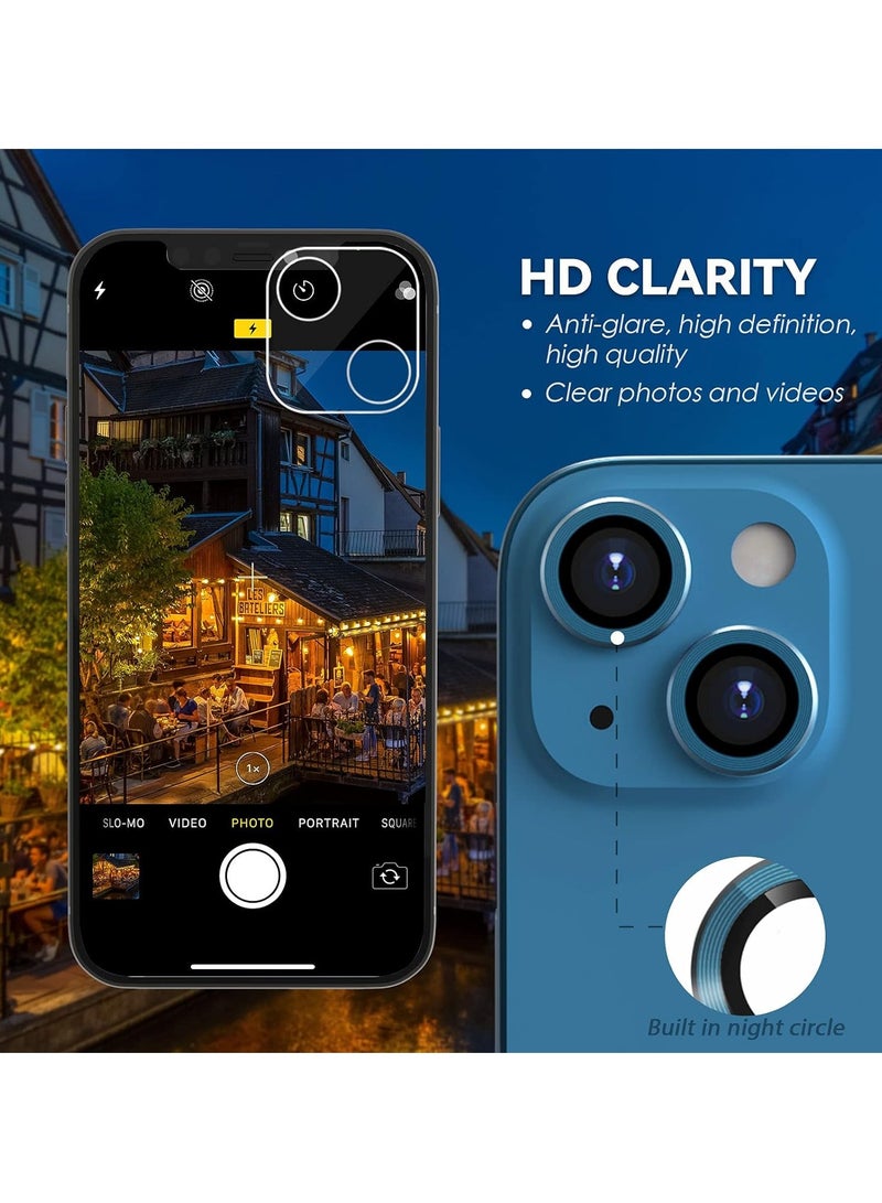 DUSALA Camera Lens Protector for iPhone 13 and iPhone 13 Mini , 9H Tempered Glass Metal Individual Ring Cover, HD Clear, 1 Set (Blue) - Image 3