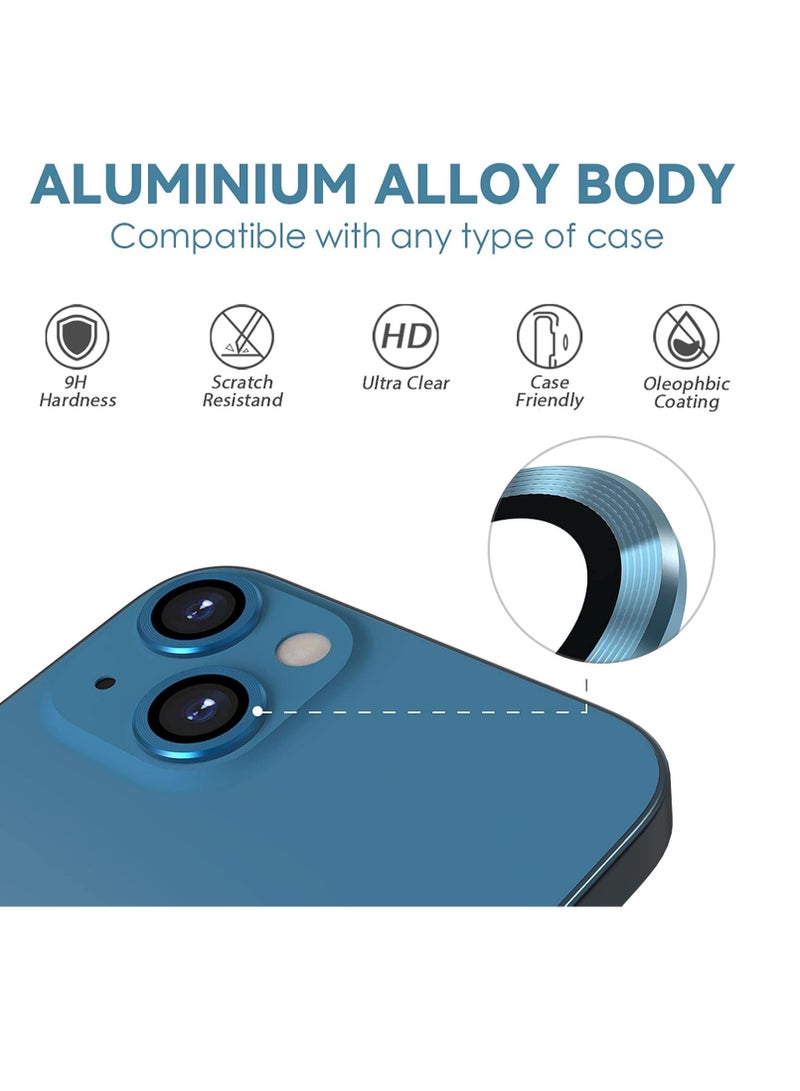 DUSALA Camera Lens Protector for iPhone 13 and iPhone 13 Mini , 9H Tempered Glass Metal Individual Ring Cover, HD Clear, 1 Set (Blue) - Image 4