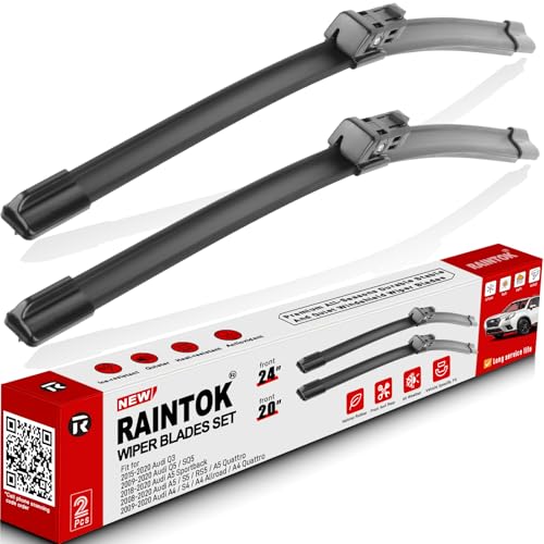 Raintok راينتوك 24" 20" شفرات مساحات الزجاج الأمامي بديل لسيارات أودي Q3 من 2015-2020 و أودي Q5 SQ5 A5 S5 RS5 A4 S4 A4 Allroad كواترو مجموعة شفرات المساحات الأمامية بجودة المصنع الأصلية لسيارتي - Image 1