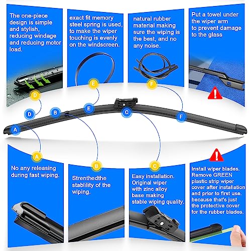 Raintok راينتوك 24" 20" شفرات مساحات الزجاج الأمامي بديل لسيارات أودي Q3 من 2015-2020 و أودي Q5 SQ5 A5 S5 RS5 A4 S4 A4 Allroad كواترو مجموعة شفرات المساحات الأمامية بجودة المصنع الأصلية لسيارتي - Image 3