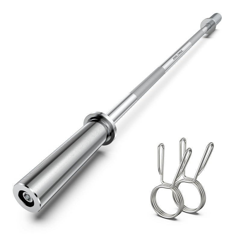 DILANL Olympic Barbell Bar 55", 2In-Weight Lifting Bar Standard Straight Barbell Bars for Bench Press/Hip Thrusts/Biceps/Lunges/Squat/Strength-Training Home Gym Weight Bar, 2 Collars(500lb Capacity) (Silver) - Image 1