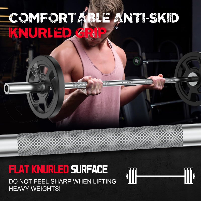 DILANL Olympic Barbell Bar 55", 2In-Weight Lifting Bar Standard Straight Barbell Bars for Bench Press/Hip Thrusts/Biceps/Lunges/Squat/Strength-Training Home Gym Weight Bar, 2 Collars(500lb Capacity) (Silver) - Image 2