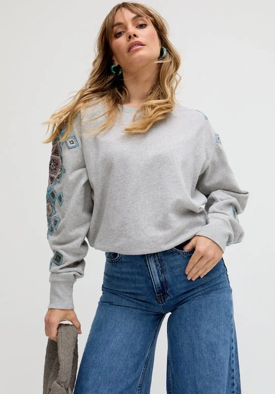 رافاي Jewel Long Sleeves Embroidered Sweatshirt In Grey