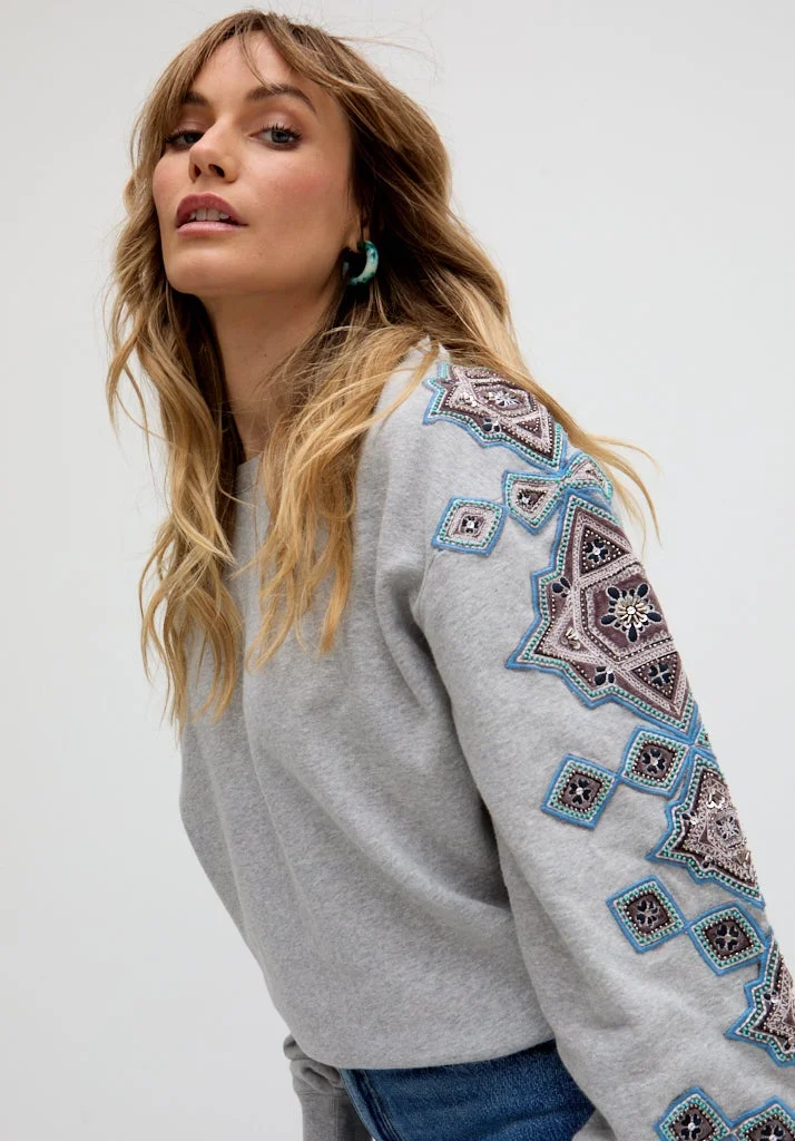 رافاي Jewel Long Sleeves Embroidered Sweatshirt In Grey