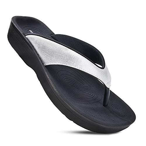 AEROTHOTIC Flip Flops for Women, Matt Silver, Size 9 - Image 1