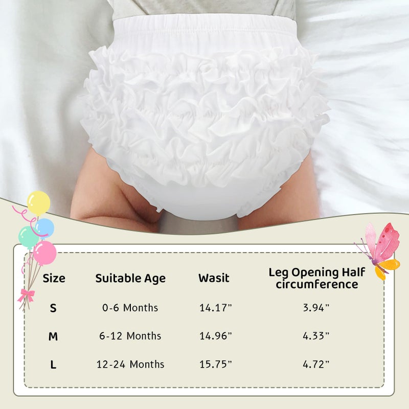 Durio Baby Bloomers for Toddler Girls Ruffle Diaper Covers for Girls Cute Cotton Baby Girl Shorts White 0-6 Months - Image 4