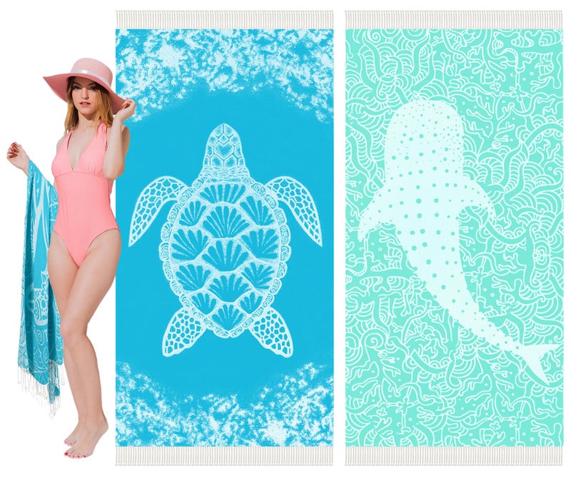 Vikumond Thin Turkish Beach Towel Lightweight Soft Cotton Extra Large XL Oversized Sand Free Sandproof Absorbent Quick Dry Towels Cloud Bath Pool Travel Compact Essentials Accessories for Adult Gifts - Image 1