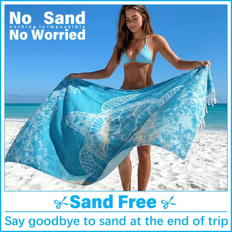 Vikumond Thin Turkish Beach Towel Lightweight Soft Cotton Extra Large XL Oversized Sand Free Sandproof Absorbent Quick Dry Towels Cloud Bath Pool Travel Compact Essentials Accessories for Adult Gifts - Image 3