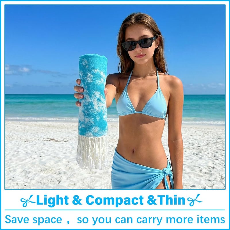 Vikumond Thin Turkish Beach Towel Lightweight Soft Cotton Extra Large XL Oversized Sand Free Sandproof Absorbent Quick Dry Towels Cloud Bath Pool Travel Compact Essentials Accessories for Adult Gifts - Image 4