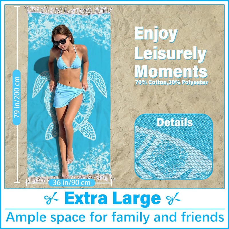 Vikumond Thin Turkish Beach Towel Lightweight Soft Cotton Extra Large XL Oversized Sand Free Sandproof Absorbent Quick Dry Towels Cloud Bath Pool Travel Compact Essentials Accessories for Adult Gifts - Image 2
