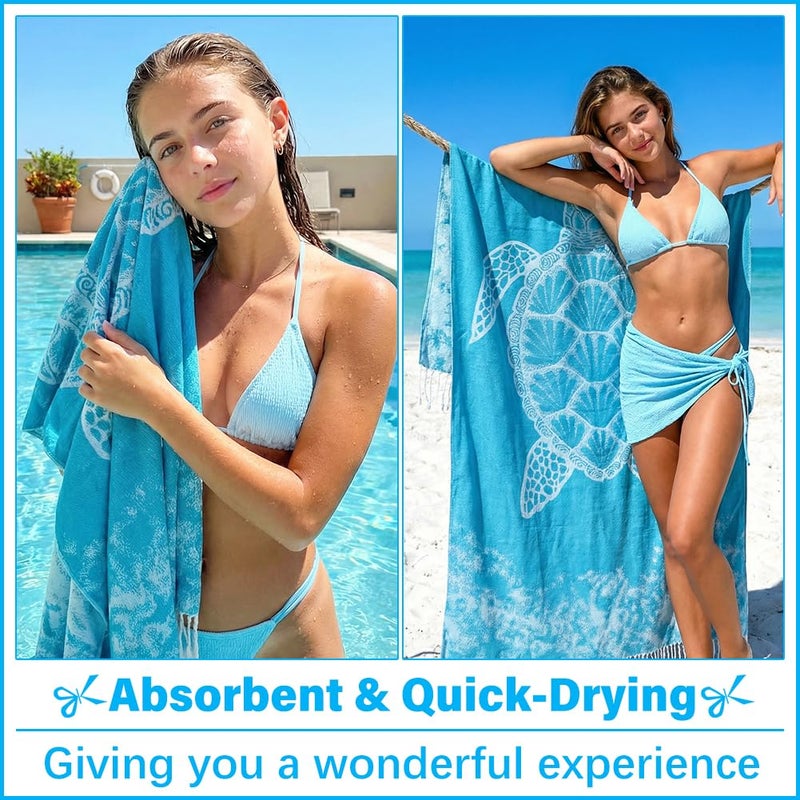 Vikumond Thin Turkish Beach Towel Lightweight Soft Cotton Extra Large XL Oversized Sand Free Sandproof Absorbent Quick Dry Towels Cloud Bath Pool Travel Compact Essentials Accessories for Adult Gifts - Image 5
