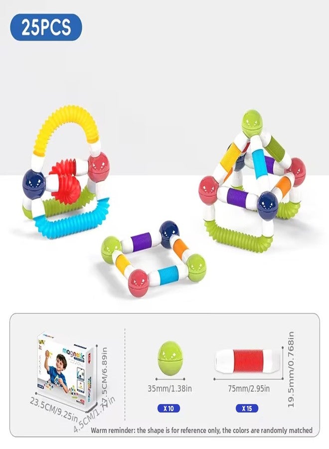 PROBABE Plastic Magnetic Pop Tubes Building Set with Colorfull Ball for Kids - STEM Learning Magnetic Construction Sets, Safe ABS Plastic Magnets Gift for 3+ Boys & Girls (25 PCS) - Image 2