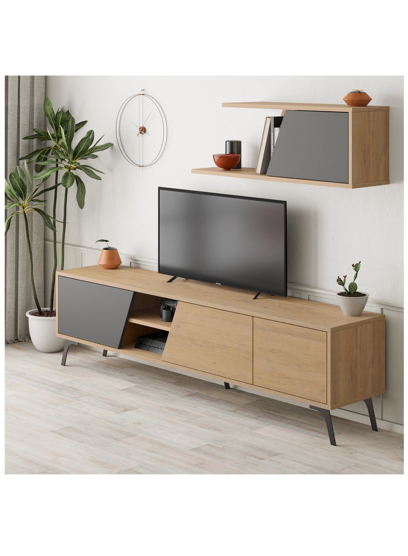 موراه وحدة تلفزيون "فيونا" من موراه هوم، لأجهزة تلفزيون حتى ٧٠ بوصة، مع رف بثلاثة أبواب ومساحة تخزين من طابقين | خزانة تلفزيون لغرفة المعيشة | ١٨٠×٣٥٫٦×٤٨ سم | أبيض - بلوطي/رمادي داكن - Image 2