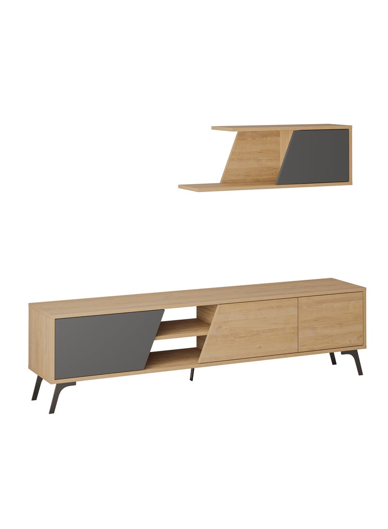 موراه وحدة تلفزيون "فيونا" من موراه هوم، لأجهزة تلفزيون حتى ٧٠ بوصة، مع رف بثلاثة أبواب ومساحة تخزين من طابقين | خزانة تلفزيون لغرفة المعيشة | ١٨٠×٣٥٫٦×٤٨ سم | أبيض - بلوطي/رمادي داكن - Image 5