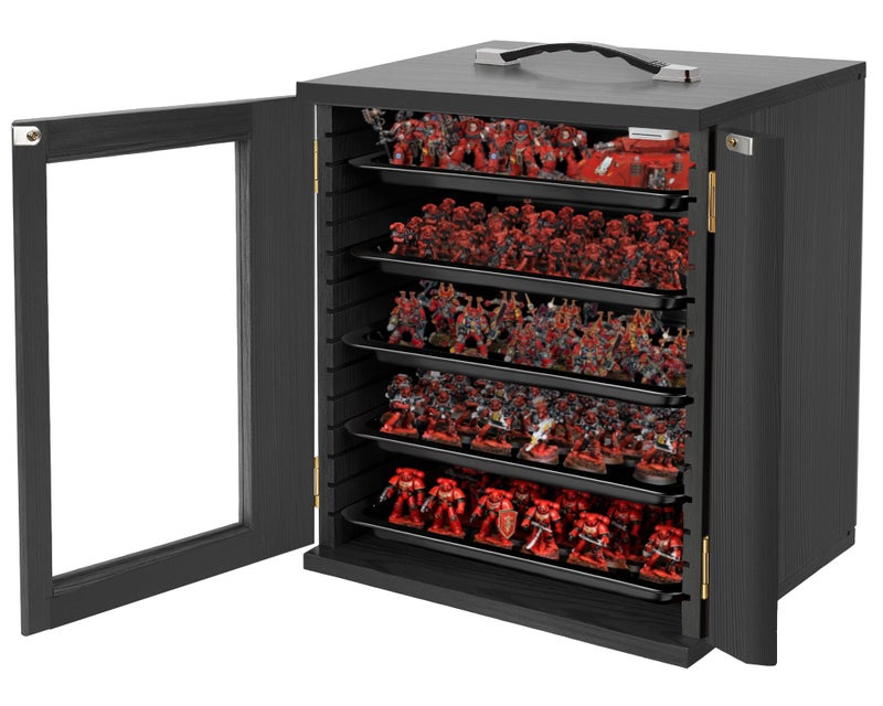 WELIDAY Miniature Storage Case for Collectibles, Miniature Display Cases with Magnetic Door and 6 Trays, Clear View Miniatures Transport Case (Black) - Image 1