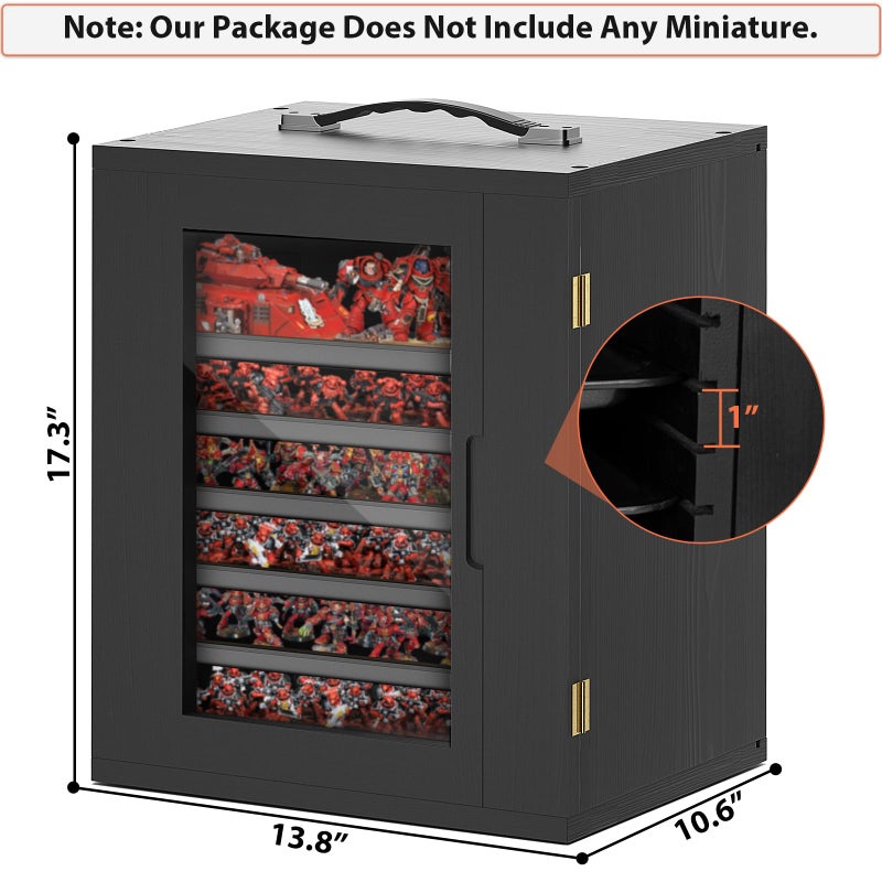 WELIDAY Miniature Storage Case for Collectibles, Miniature Display Cases with Magnetic Door and 6 Trays, Clear View Miniatures Transport Case (Black) - Image 2