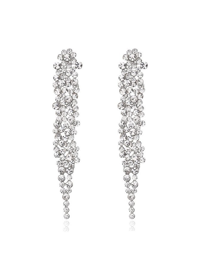 EVER FAITH Wedding Rhinestone Crystal Art Deco Statement Earring, Banquet Prom Long Chandelier Dangle Earrings For Woman Bride Clear Silver-Tone  - Image 1