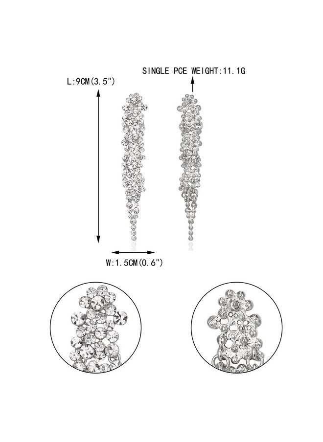 EVER FAITH Wedding Rhinestone Crystal Art Deco Statement Earring, Banquet Prom Long Chandelier Dangle Earrings For Woman Bride Clear Silver-Tone  - Image 5
