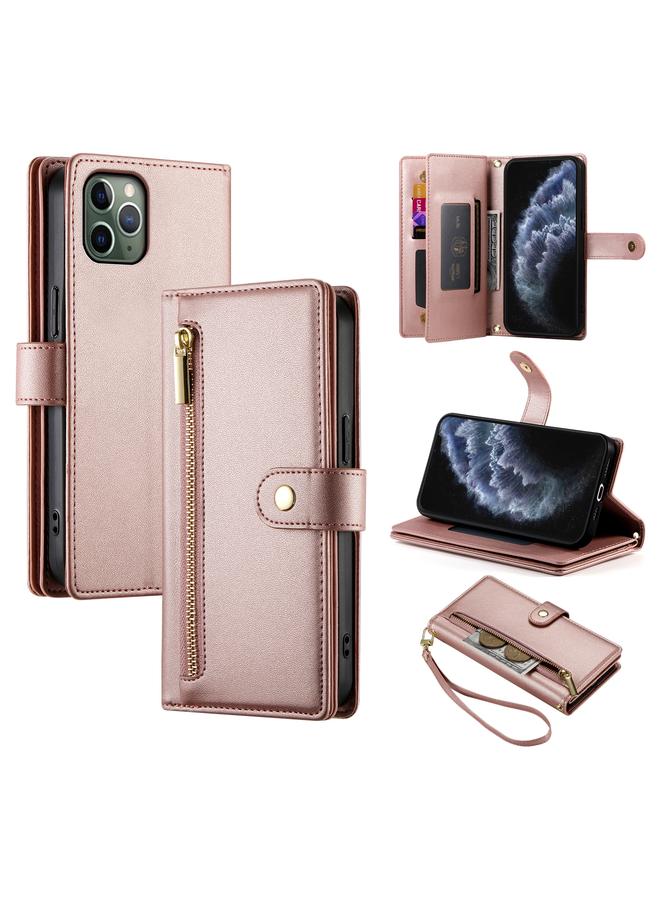 زبون حافظة لهاتف iPhone 11 Pro مزودة بتسع فتحات للبطاقات وحقيبة محفظة بسحاب مصنوعة من الجلد - Image 1