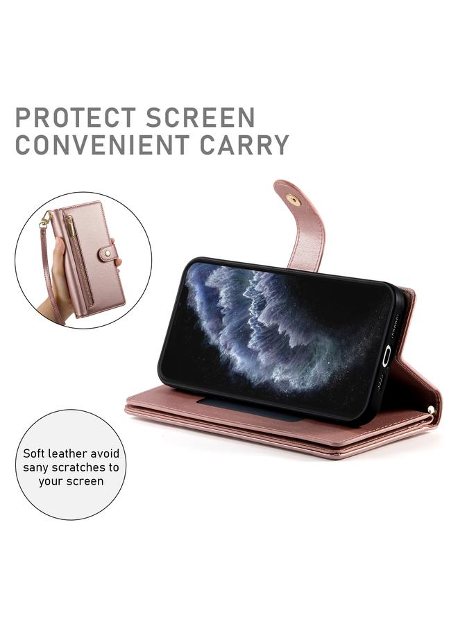 زبون حافظة لهاتف iPhone 11 Pro مزودة بتسع فتحات للبطاقات وحقيبة محفظة بسحاب مصنوعة من الجلد - Image 4