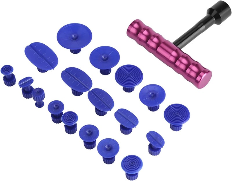 BOWUAI T Bar Car Body Panel Paintless Dent Removal Tool, 18Pcs Puller Tabs Set, Professional Auto Dent Repair Kit with Comfort Metal Grip T - Handle, for Automobile Refrigerator Motorcycl - Image 1