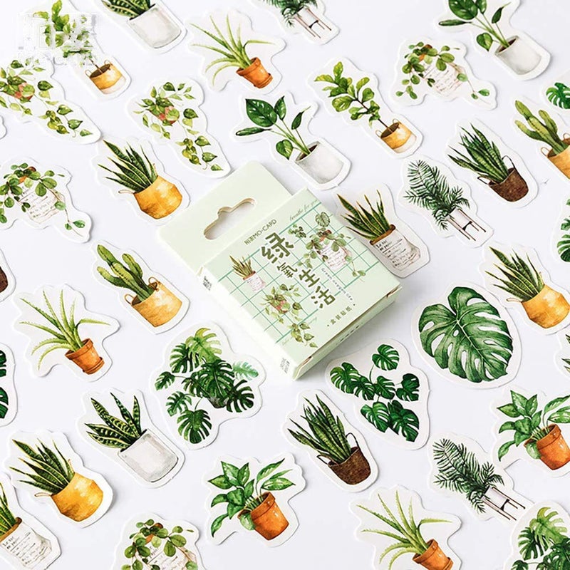 Mini Size Laptop Stickers 45pcs Doraking DIY Decoration Green Plants Stickers for Laptop Planners Scrapbook Suitcase Diary Notebooks Album Dimension Less 44mm Including RepeatGreen Life