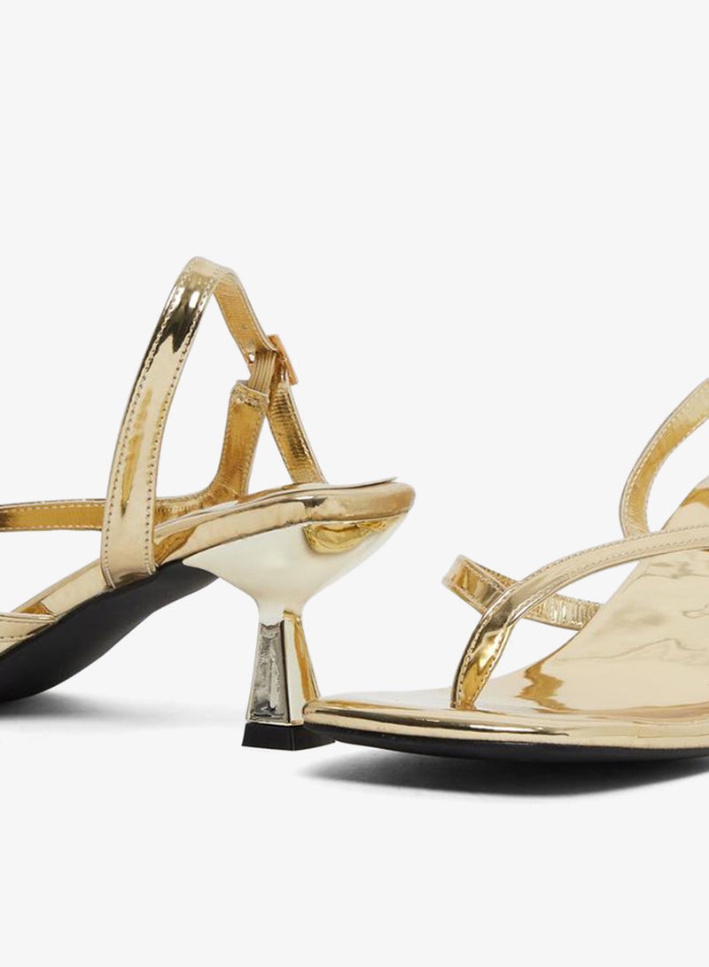 Styli Gold Kitten Heel Thong Sandals - Image 4