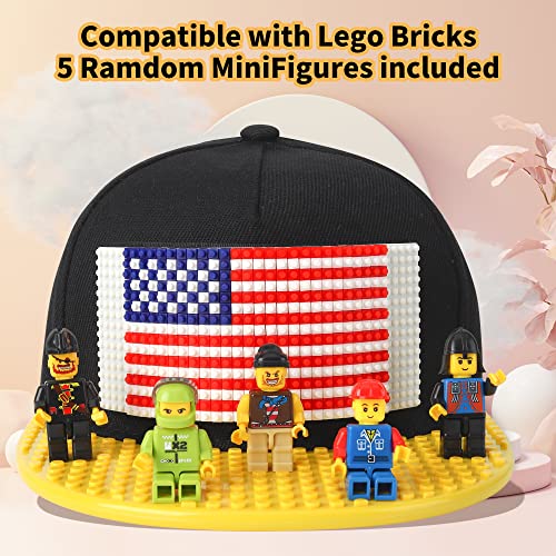 Yanscian Snapback Hat Flat Bill Baseball Cap Building Block American US Flag for Kids & Adults Black… - Image 5