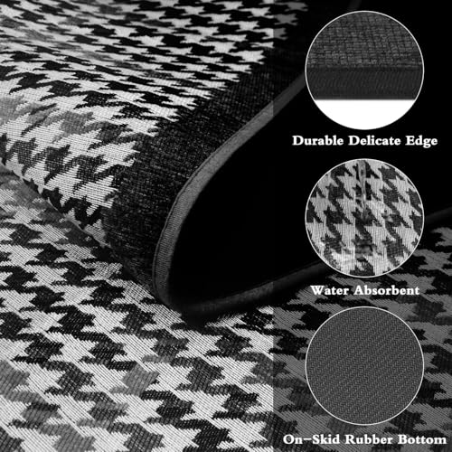 proxin 2 Pcs Kitchen Mats - Waterproof Memory Foam Standing Desk Floor Mat Non Slip Rugs, Comfort Runner Rug Floor Carpets for Kitchen Home Office, Sink & Laundry (Black Houndstooth) - Image 3