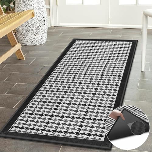 proxin 2 Pcs Kitchen Mats - Waterproof Memory Foam Standing Desk Floor Mat Non Slip Rugs, Comfort Runner Rug Floor Carpets for Kitchen Home Office, Sink & Laundry (Black Houndstooth) - Image 2