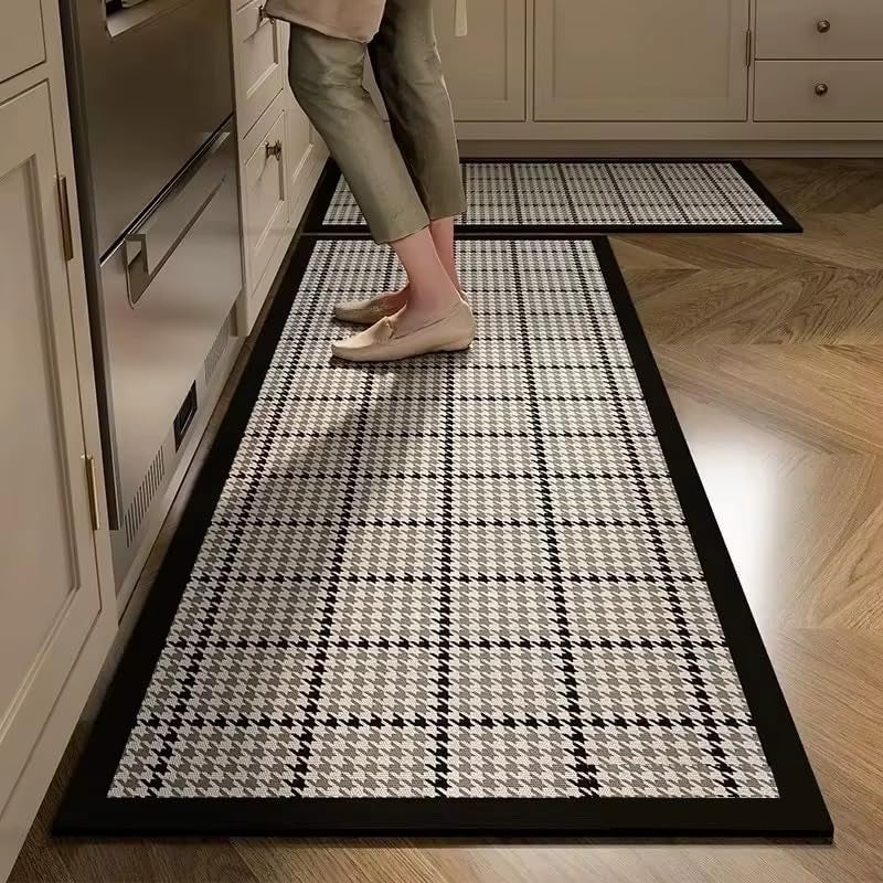 proxin 2 Pcs Kitchen Mats - Waterproof Memory Foam Standing Desk Floor Mat Non Slip Rugs, Comfort Runner Rug Floor Carpets for Kitchen Home Office, Sink & Laundry (Black Houndstooth) - Image 1