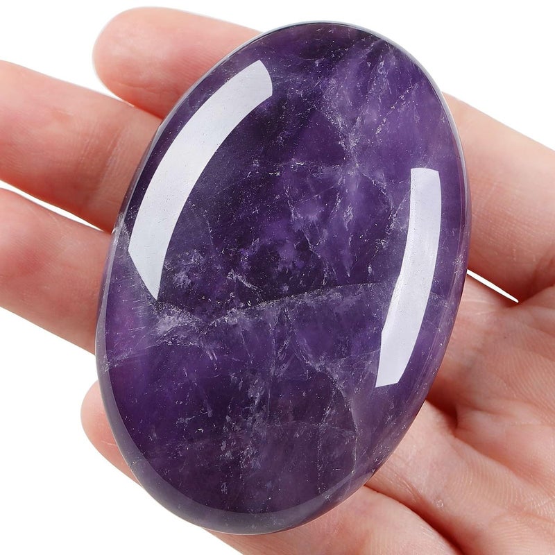 LAIDANLA Amethyst 24 Large Palm Stone Healing Crystals Natural Gemstones Calming Effects Energy Balancing Reiki Polished Worry Stone Cleansing Protection Anxiety Stress Relief Therapy 1PC