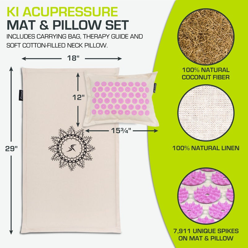 ProsourceFit Ki Acupressure Mat and Pillow Set with 100% Natural Linen for Back/Neck Pain Relief and Muscle Relaxation - Image 2