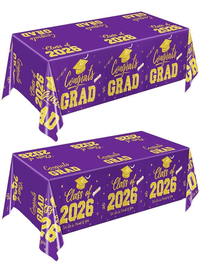 LINHAXM Graduation Decorations 2026, Purple and Gold Graduation Tablecloths, 2 Pack Congrats Grad Plastic Disposable Table Cover for Grad Party Decorations Class of 2026, 54" x 108" - Image 1
