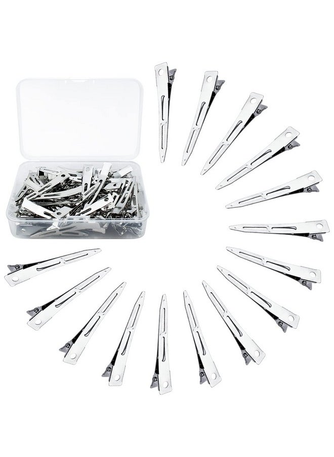 Tenalleys - 50 Pcs Silver Metal Duck Bill Hair Clips Single Prong Hair Clips Alligator Curl Clips Women Styling Hair Clips For Hair Coloring Bows Diy Hair Extensions Salon (2.2Inch) - Image 1