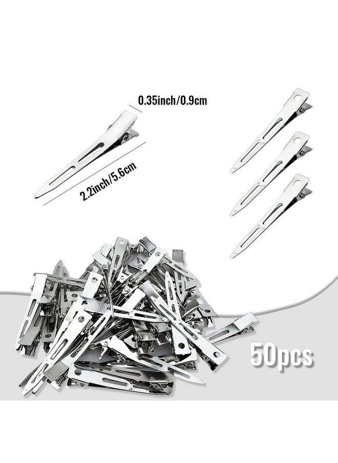 Tenalleys - 50 Pcs Silver Metal Duck Bill Hair Clips Single Prong Hair Clips Alligator Curl Clips Women Styling Hair Clips For Hair Coloring Bows Diy Hair Extensions Salon (2.2Inch) - Image 1